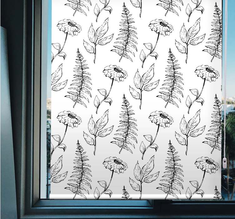 Floral black and white design blind flowers and plants - TenStickers