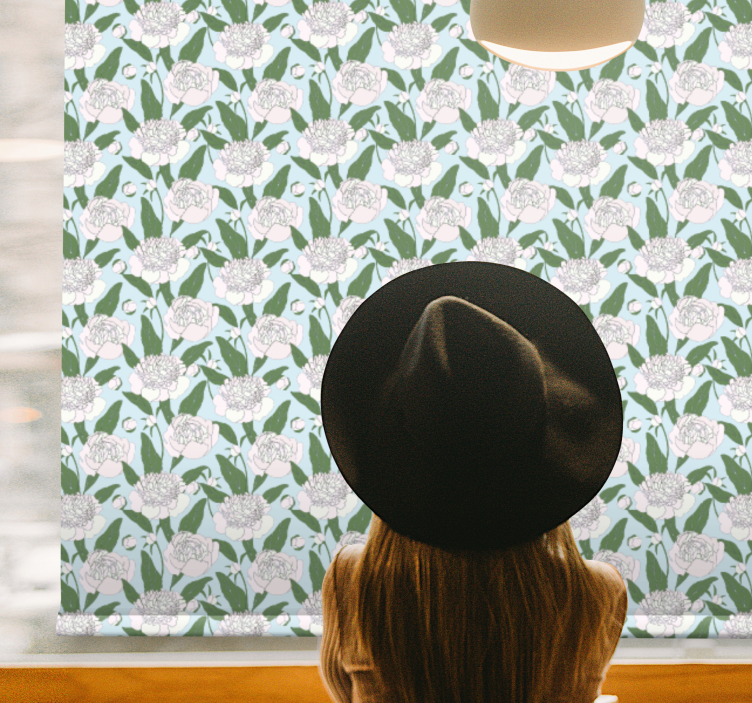 White peony pattern blind flowers and plants - TenStickers