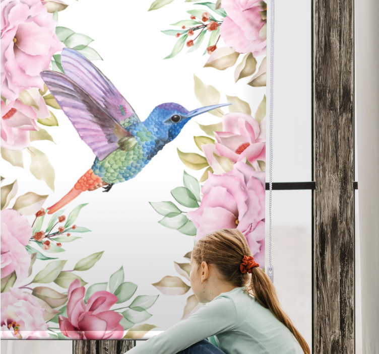 Hummingbird Among Roses blind flowers and plants - TenStickers