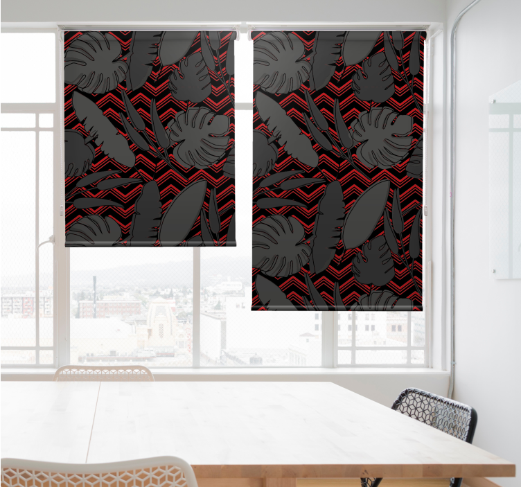 Tropical leaves over zigzag dining room blind - TenStickers