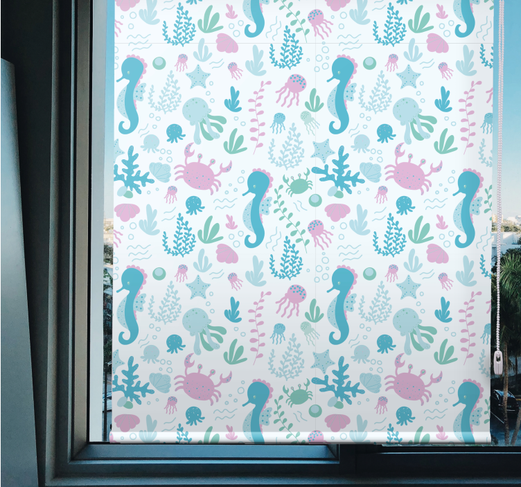 Seahorse pattern bathroom blind - TenStickers