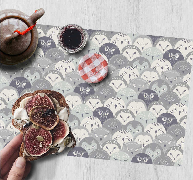 Gray owls in pattern original placemats - TenStickers