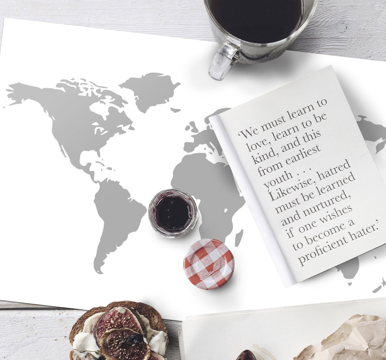 Grey world map on white original placemats - TenStickers