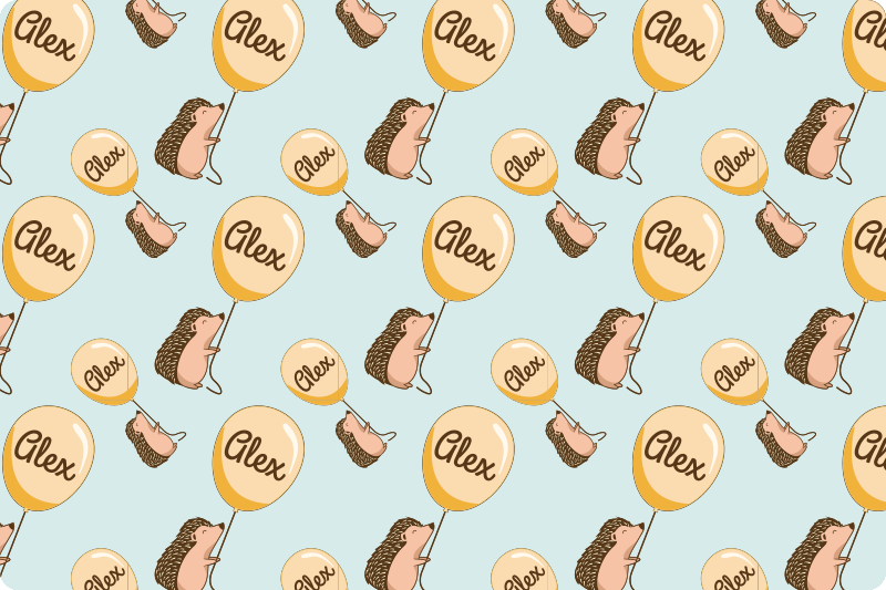 Hedgehog with balloons with name children placemats - TenStickers