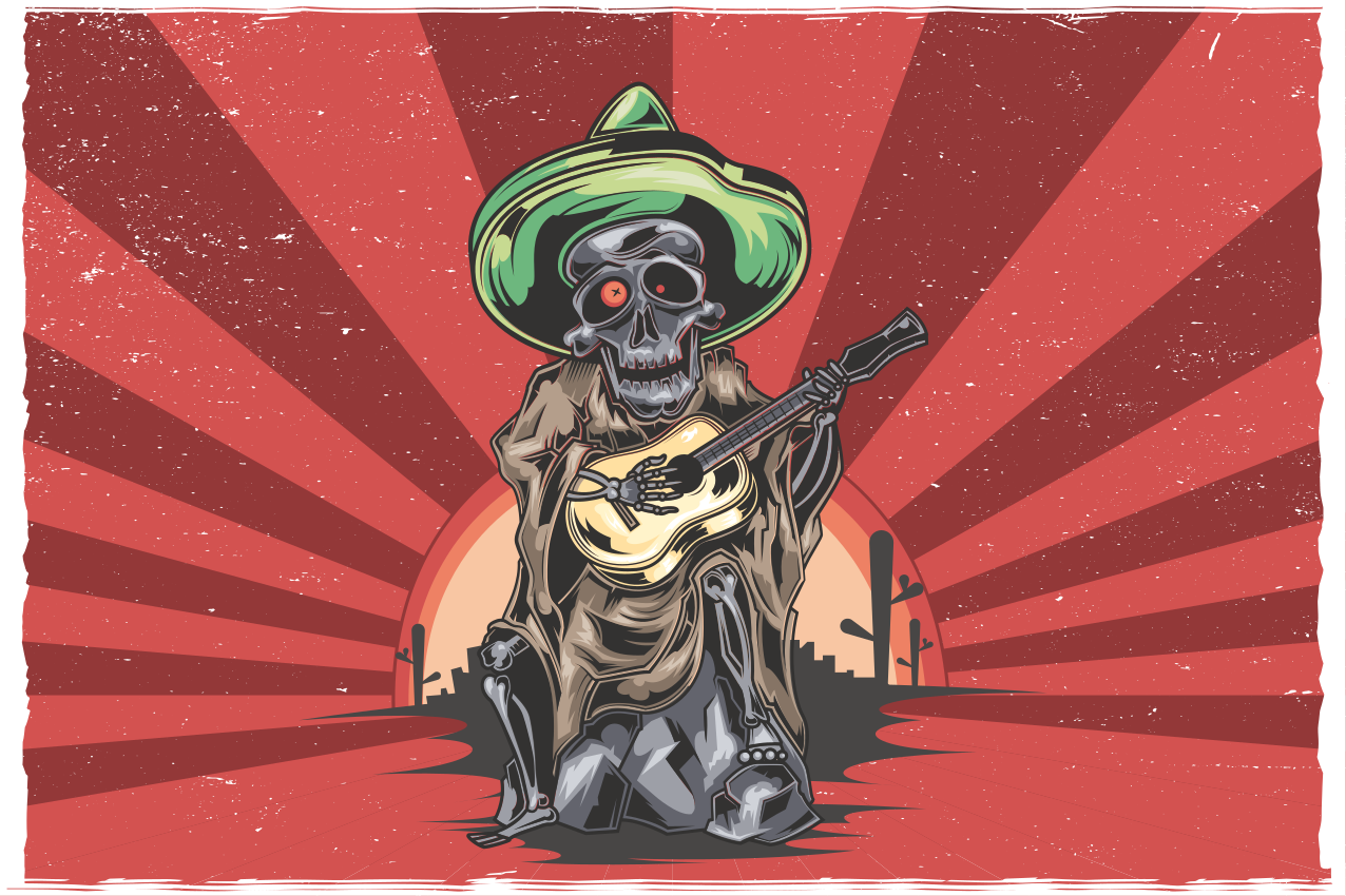 Halloween placemats skeleton mariachi musician - TenStickers