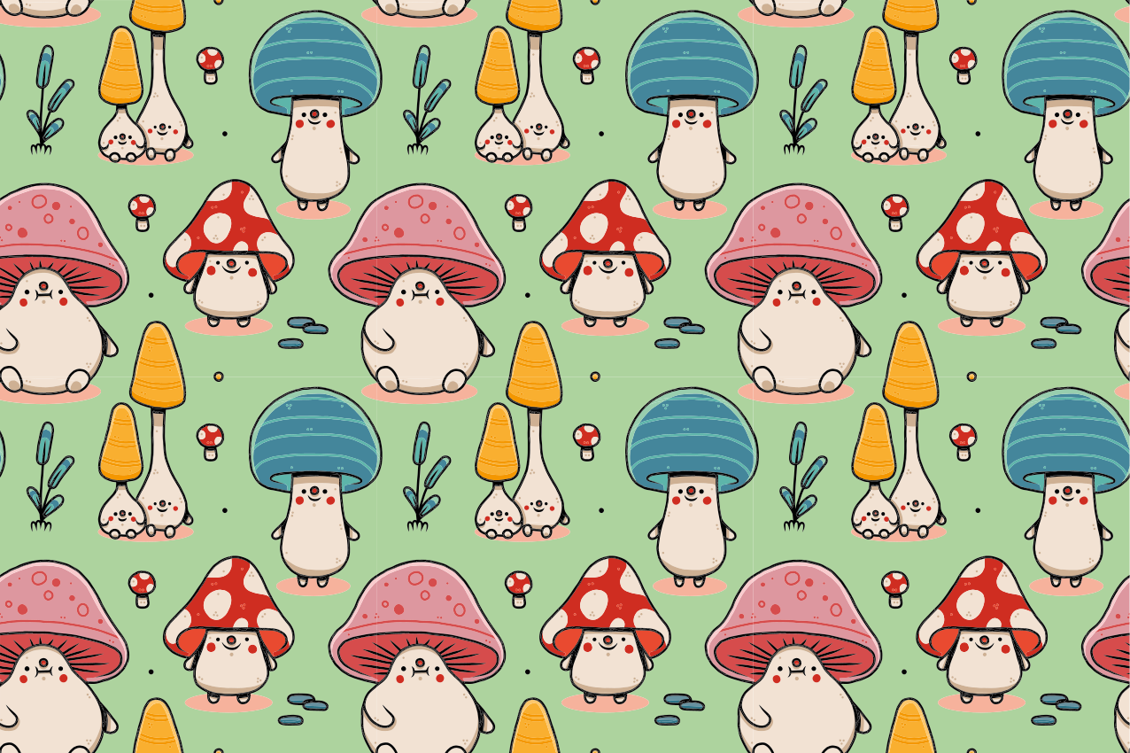 Children placemats cute mushroom characters - TenStickers