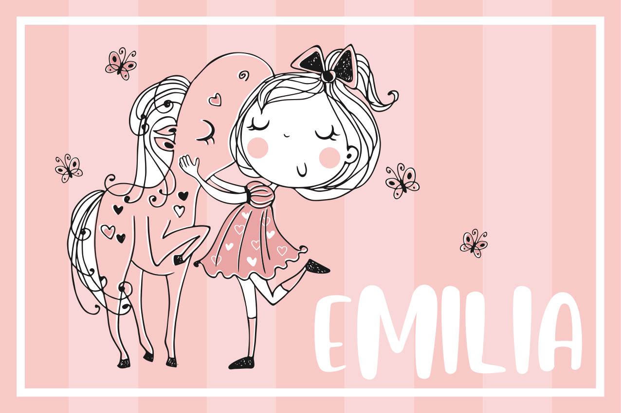 Children placemats charming girl horse - TenStickers