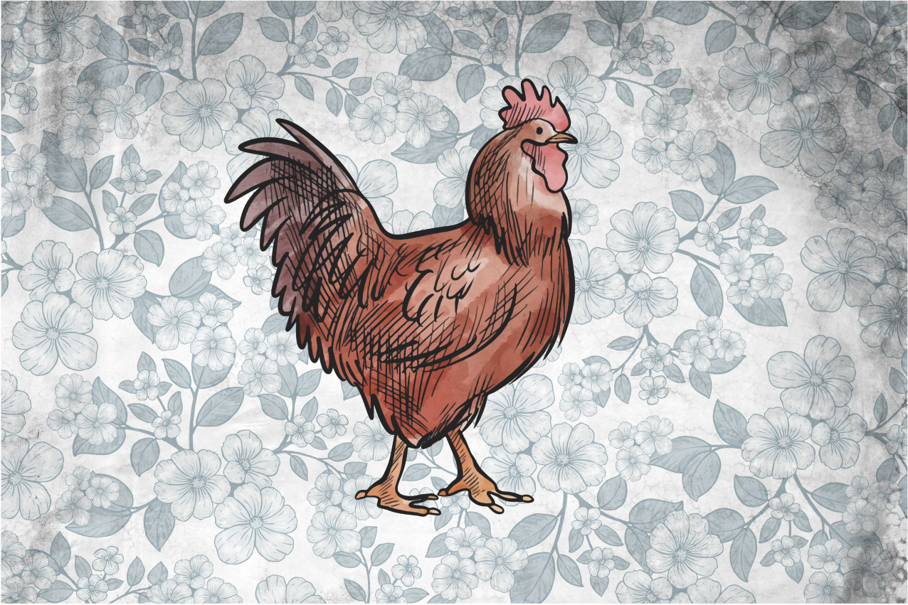 Typical rooster with white flowers placemats - TenStickers