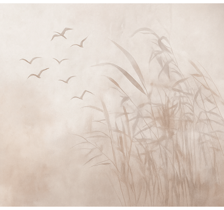 Misty bird reeds living room wall mural - TenStickers