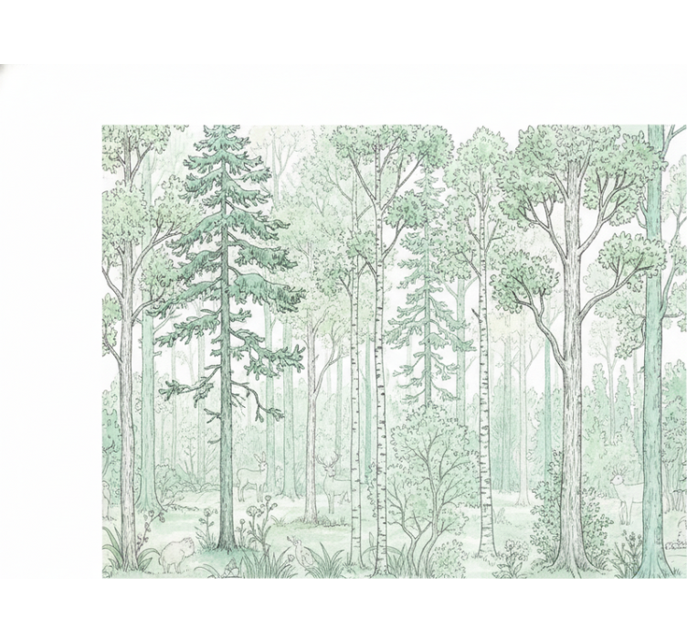 Forest wall mural mint woodland illustration - TenStickers