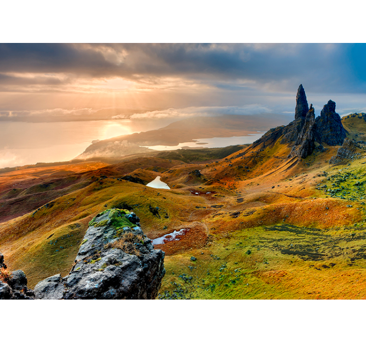 Highland Sunrise landscape wall mural - TenStickers