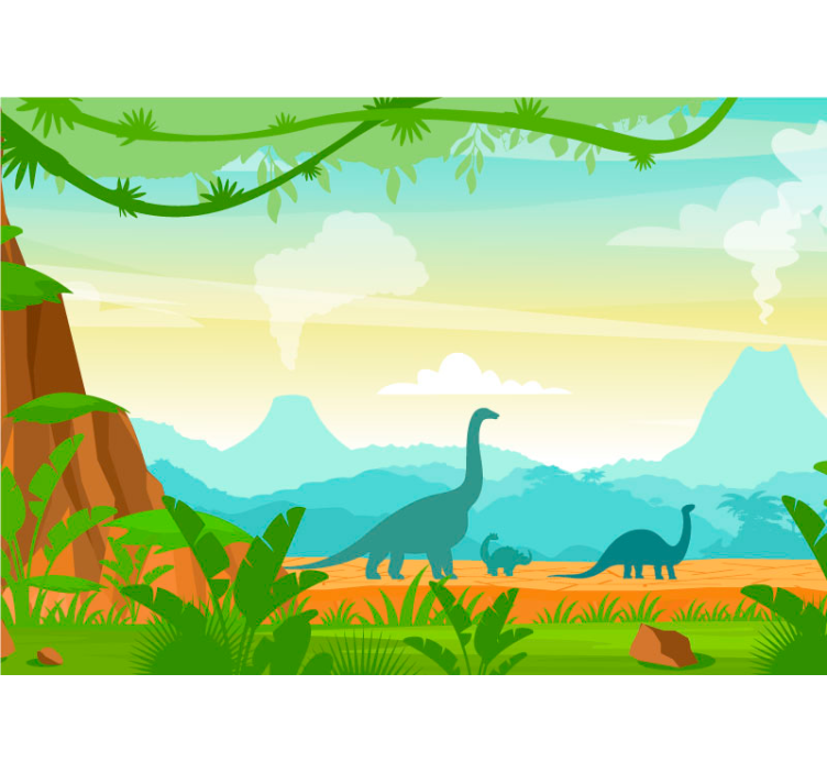 Jungle wall mural dinosaurs in the jungle - TenStickers