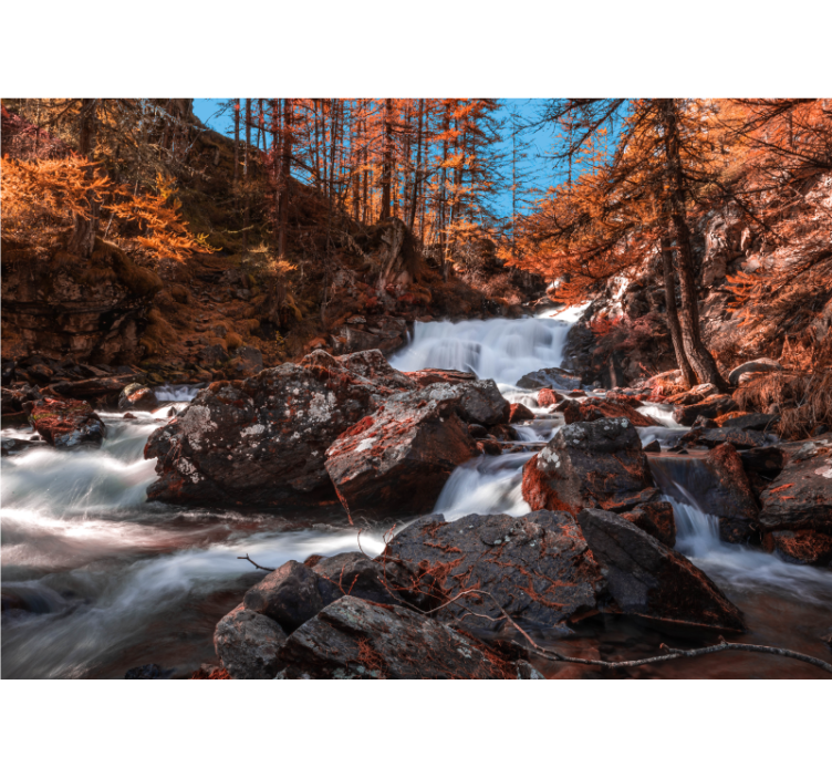 Autumn Stream Flow wall mural mountain - TenStickers