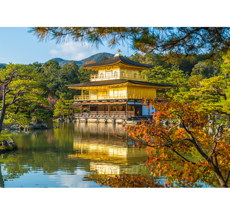 Golden pavilion reflection landscape wall mural - TenStickers