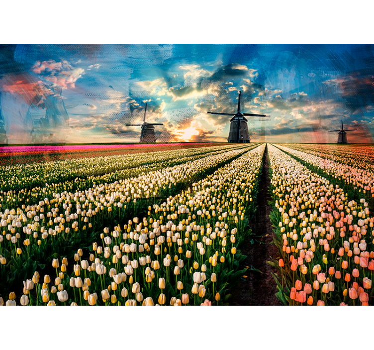 Tulip Field Sunrise flower wall mural - TenStickers