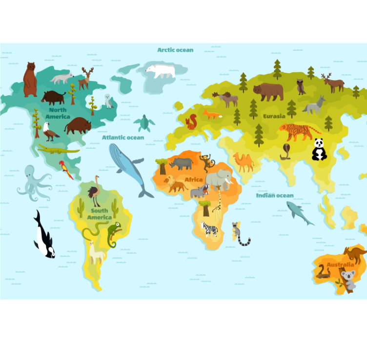 World map wallpaper animal global discovery - TenStickers