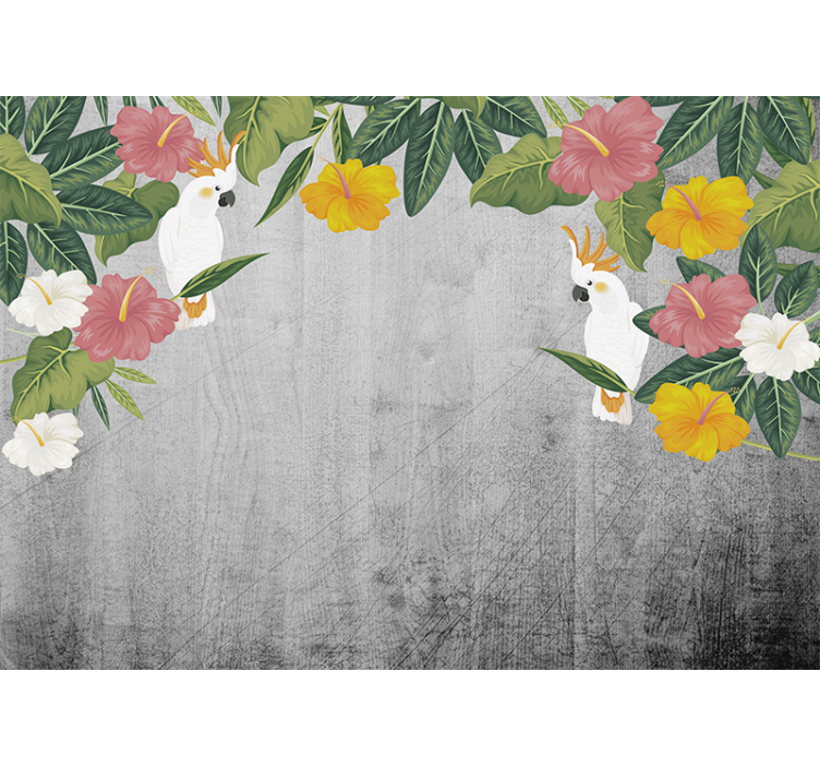 Animals wall mural cockatoo floral frame - TenStickers