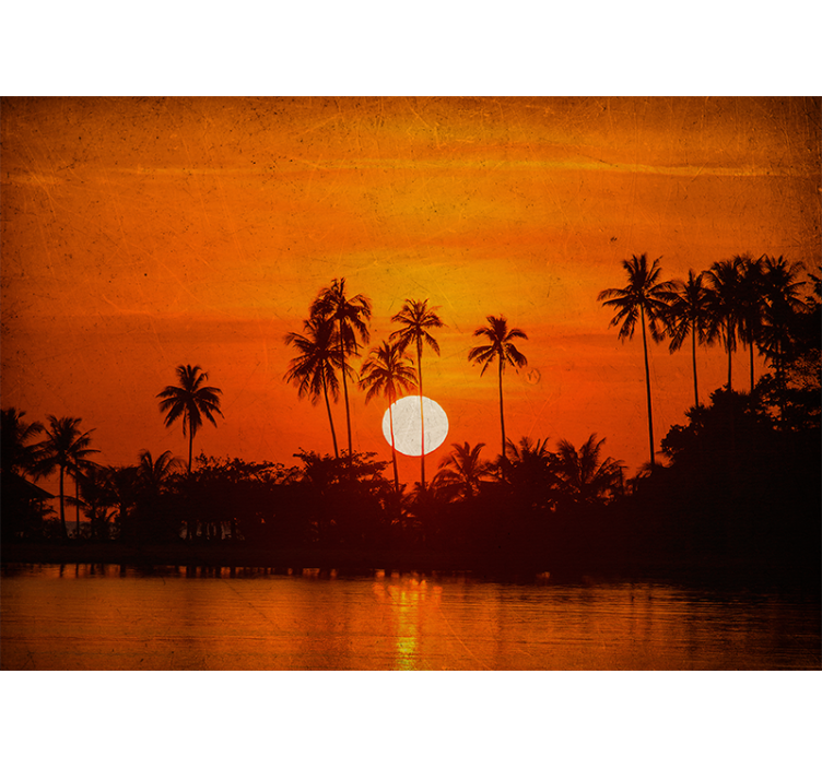 Orange tropical sunrise nature wall mural - TenStickers