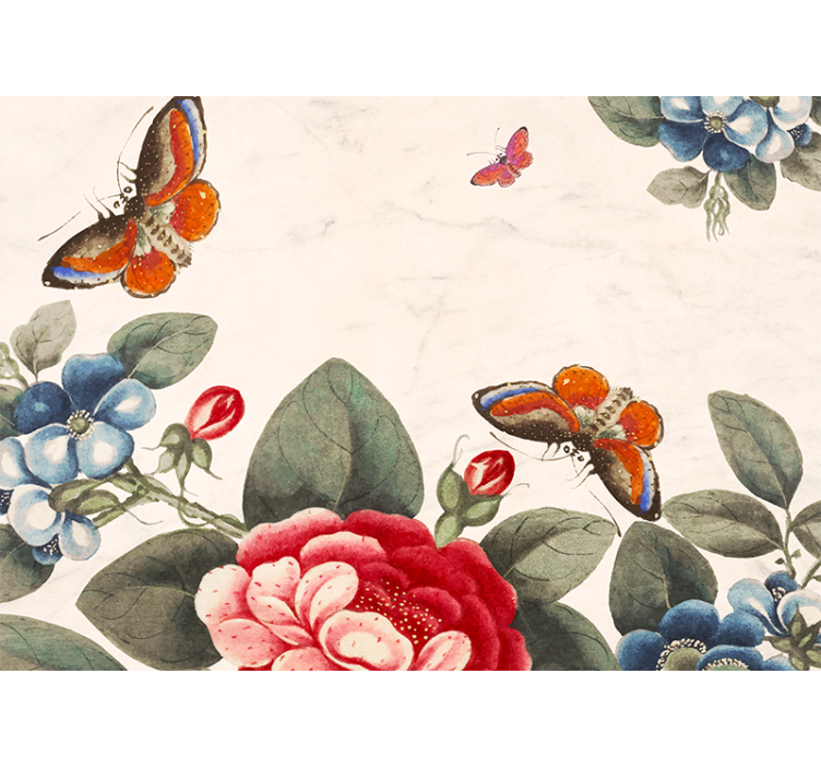 Flower wall mural fluttering insects and blossoms - TenStickers