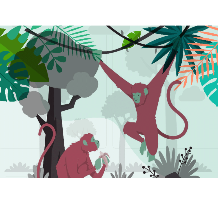 Animals wall mural swinging monkeys at play - TenStickers