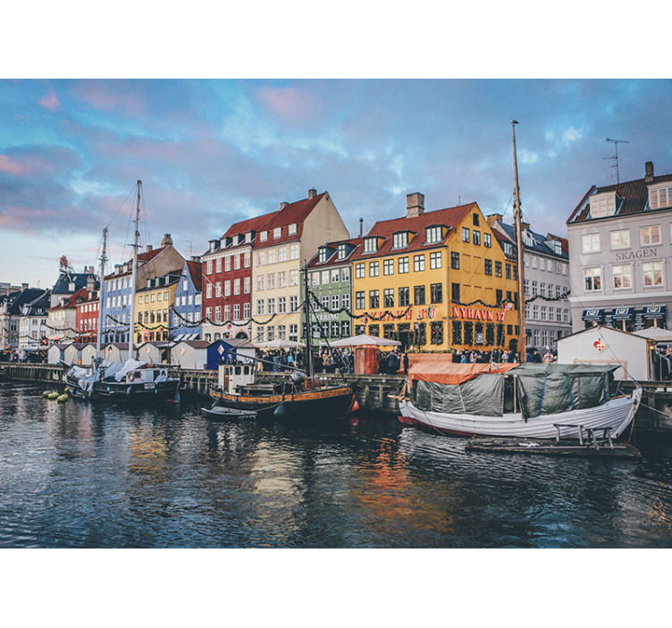 Copenhagen houses with ships wall mural - TenStickers