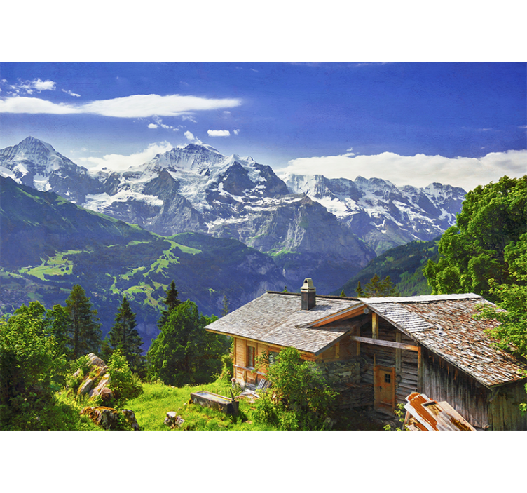 Landscape wall mural mountain retreat scene - TenStickers