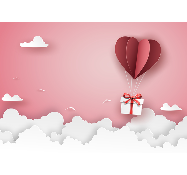 Romantic wall mural heart balloon gift - TenStickers