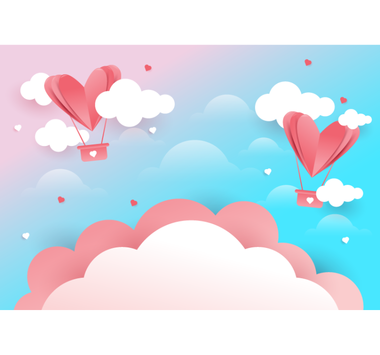 Romantic wall mural with floating heart balloons - TenStickers