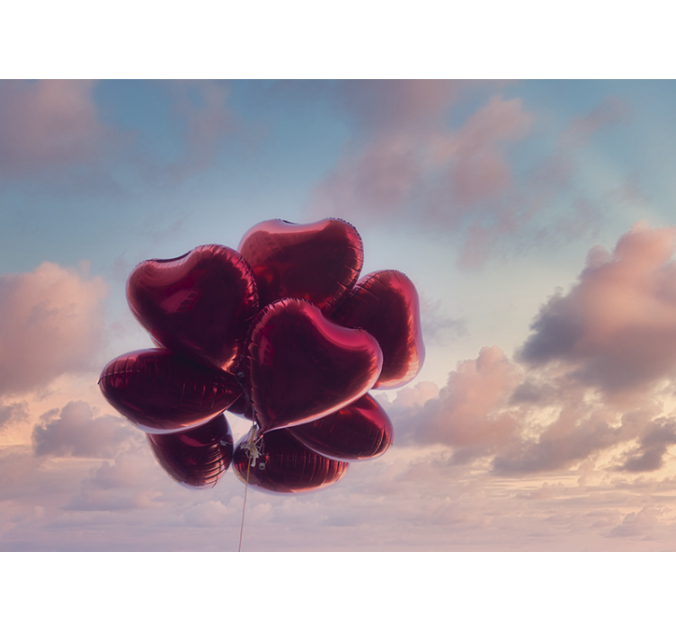 Romantic wall mural heart-shaped air balloons - TenStickers