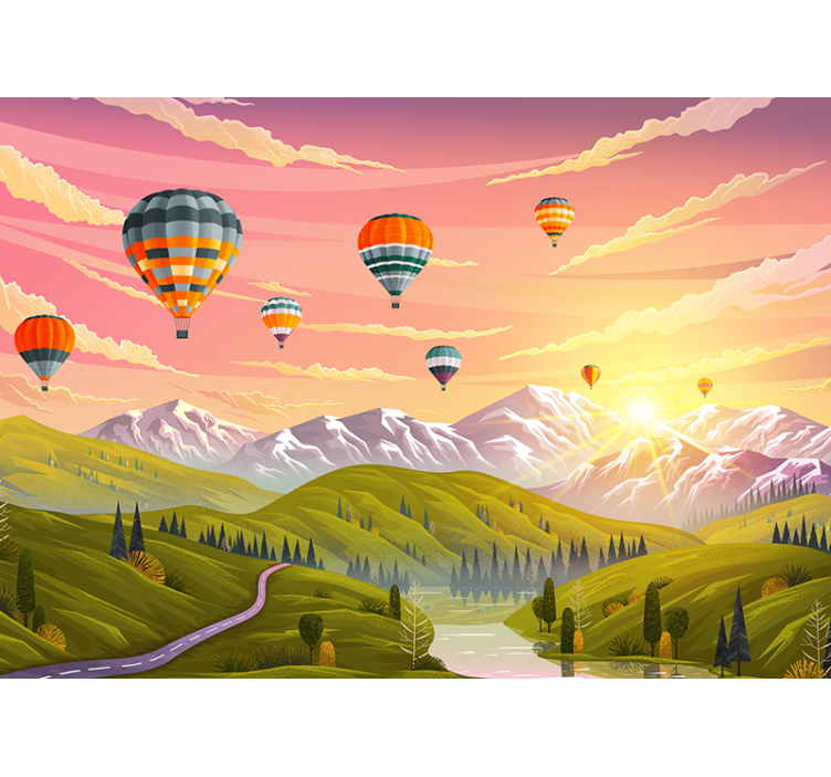 Landscape wall mural hot air balloons - TenStickers