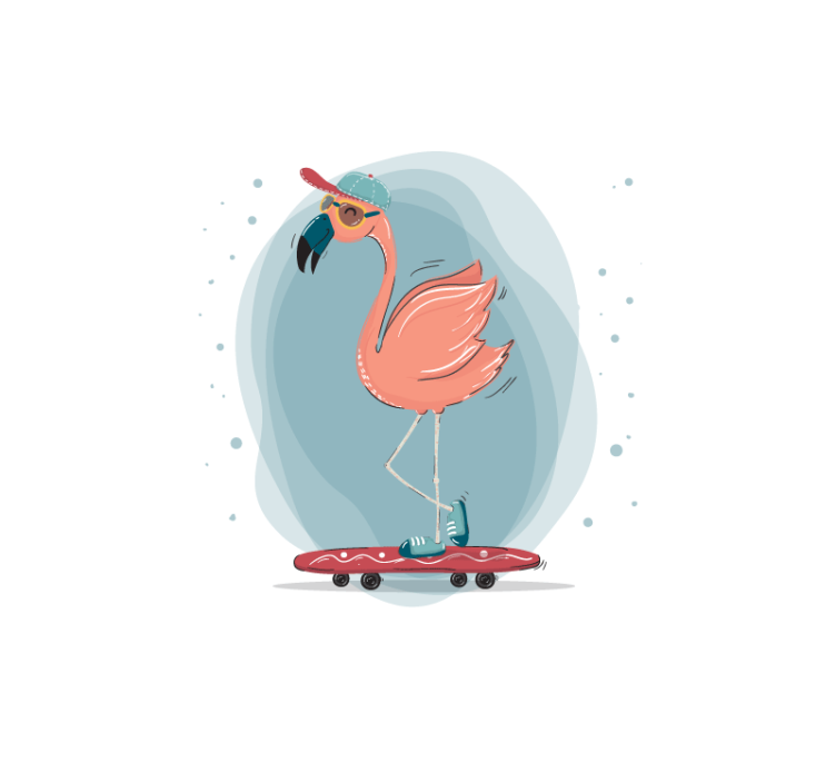Animals wall mural flamingo skateboarding fun - TenStickers