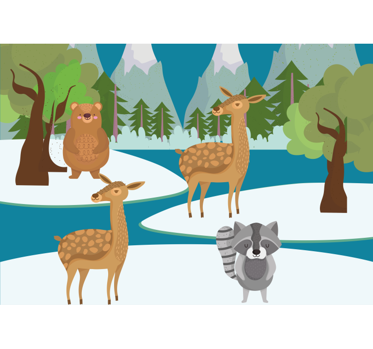 Drawn forest animal scene childrens wall mural - TenStickers