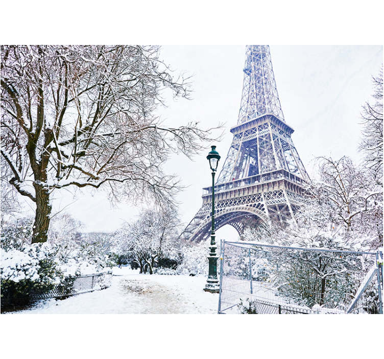 Snowy eiffel tower in winter city wall mural - TenStickers
