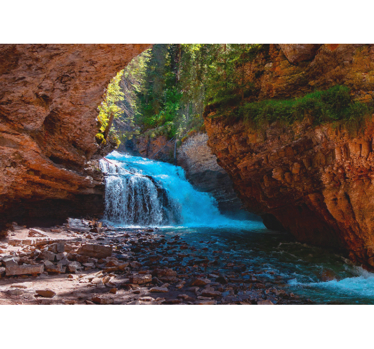 Wall mural mountain cascading waterfall scene - TenStickers