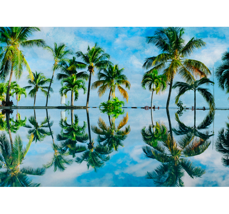Water reflection of coconut palm tree mural - TenStickers