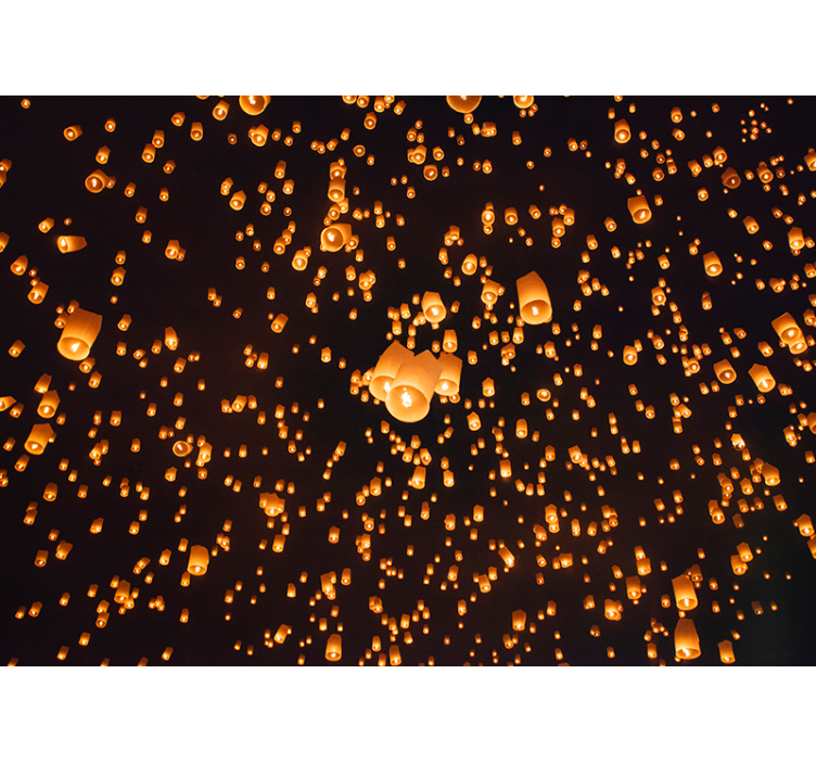 Floating lanterns festival wall mural entrance - TenStickers