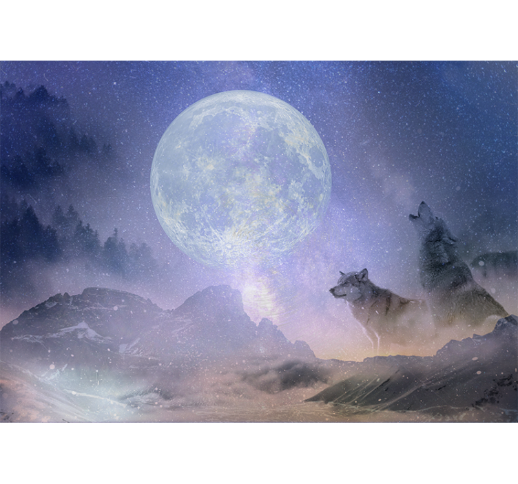 Jungle wall mural featuring majestic moonlit wolves - TenStickers