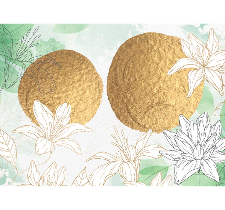 Flower wall mural with golden floral accents - TenStickers