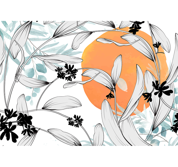 Flower wall mural with botanical leaf designs - TenStickers