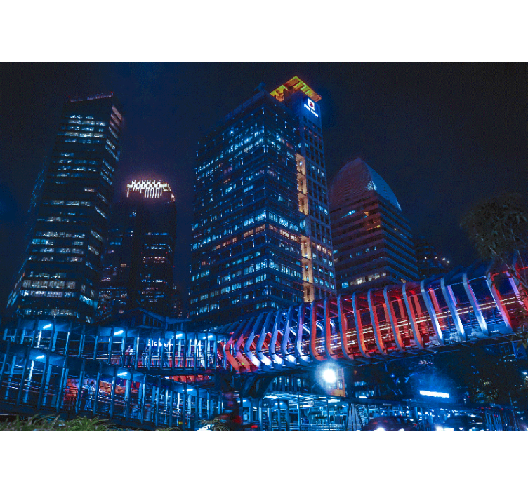 City wall mural modern cityscape at night - TenStickers