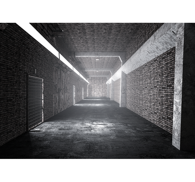 Brick mural wallpaper industrial brick corridor - TenStickers