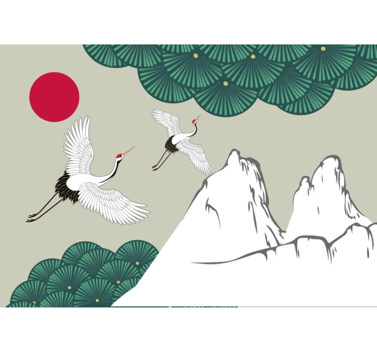 African wall mural cranes and mountains artwork - TenStickers