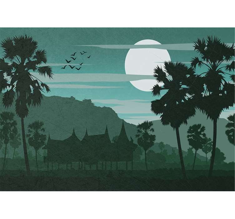 Forest wall mural moonlit palm trees - TenStickers