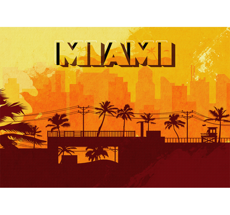 City wall mural miami skyline at sunset - TenStickers