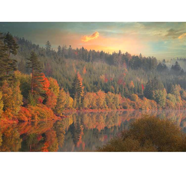 Landscape wall mural serene autumn reflection - TenStickers
