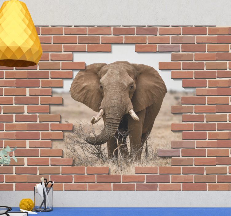 3D broken wall with elephant 3D Wall Mural - TenStickers