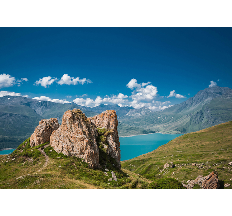 Mountainous Lakeside Vista landscape wall mural - TenStickers