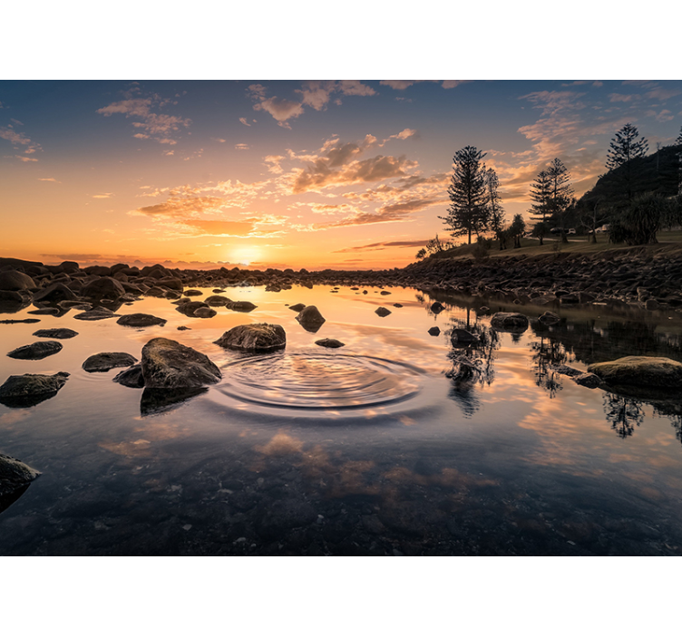 Landscape wall mural serene sunset reflections - TenStickers