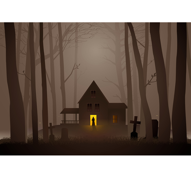 Wall mural halloween creepy haunted house - TenStickers