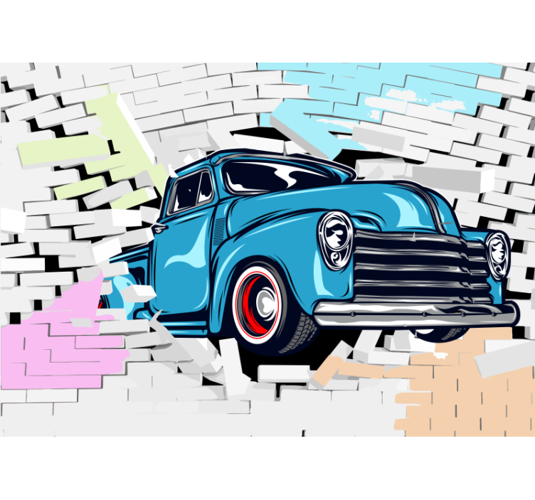 fancy vintage car colourful bricks wall mural - TenStickers
